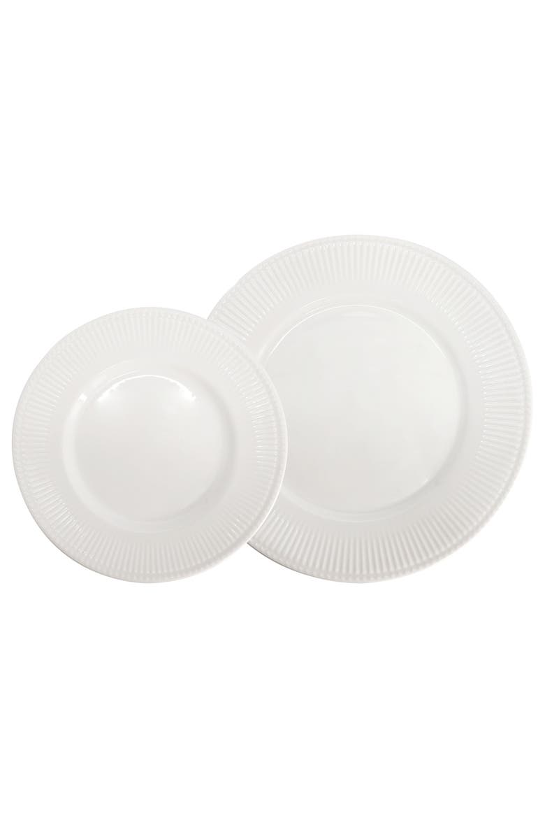 Kate 16 Piece Textu Trim Double Bowl Porcelain Dinnerware Set, Alternate, color, White