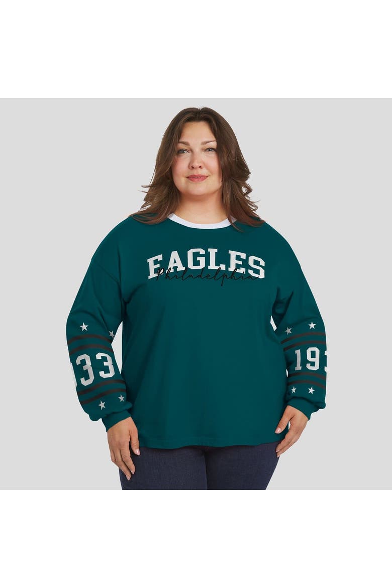 Women's WEAR by Erin Andrews Midnight Green Philadelphia Eagles Plus Size Sport Long-Sleeve T-Shirt, Alternate, color, Green