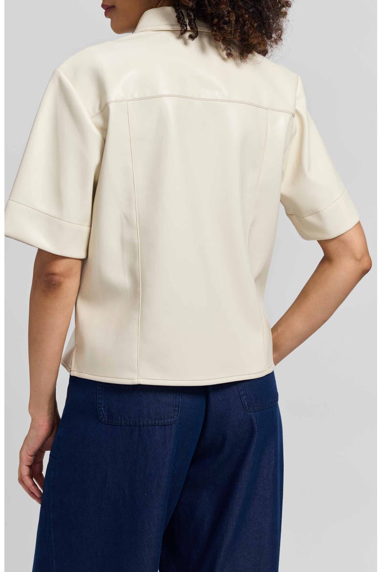 Demi Elbow Sleeve Faux Leather Button-Up Shirt, Alternate, color, CREAM IVORY