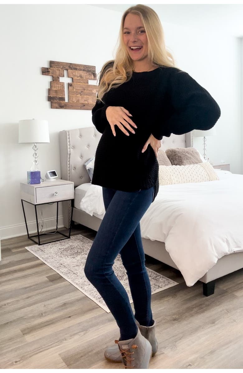 PinkBlush Waffle Knit Rounded Hem Sweater, Alternate, color, Black