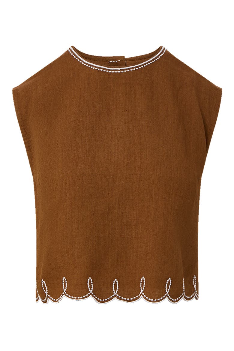 Kessan Embroidered Crop Linen Top, Alternate, color, DEEP OCHRE