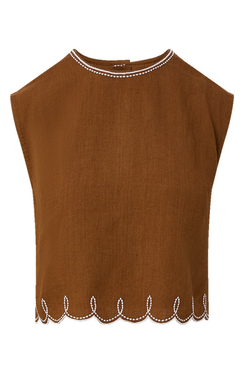 Veronica Beard Kessan Embroidered Crop Linen Top, Alternate, color, Deep Ochre