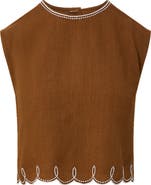 Veronica Beard Kessan Embroidered Crop Linen Top