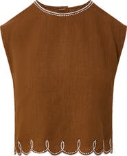 Veronica Beard Kessan Embroidered Crop Linen Top