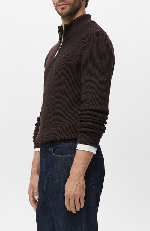 Mango Perkins Quarter Zip Sweater In Brown