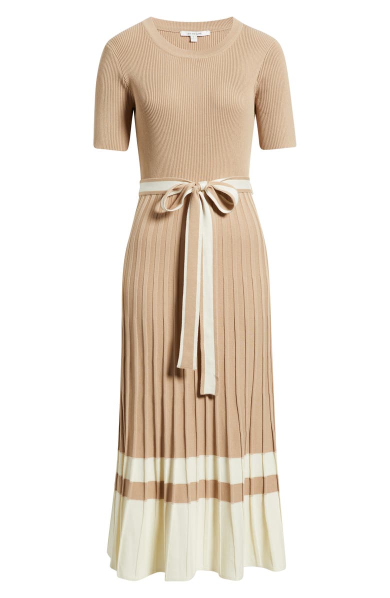 ZOE AND CLAIRE Pleated Tie Waist Maxi Sweater Dress, Alternate, color, Light Taupe