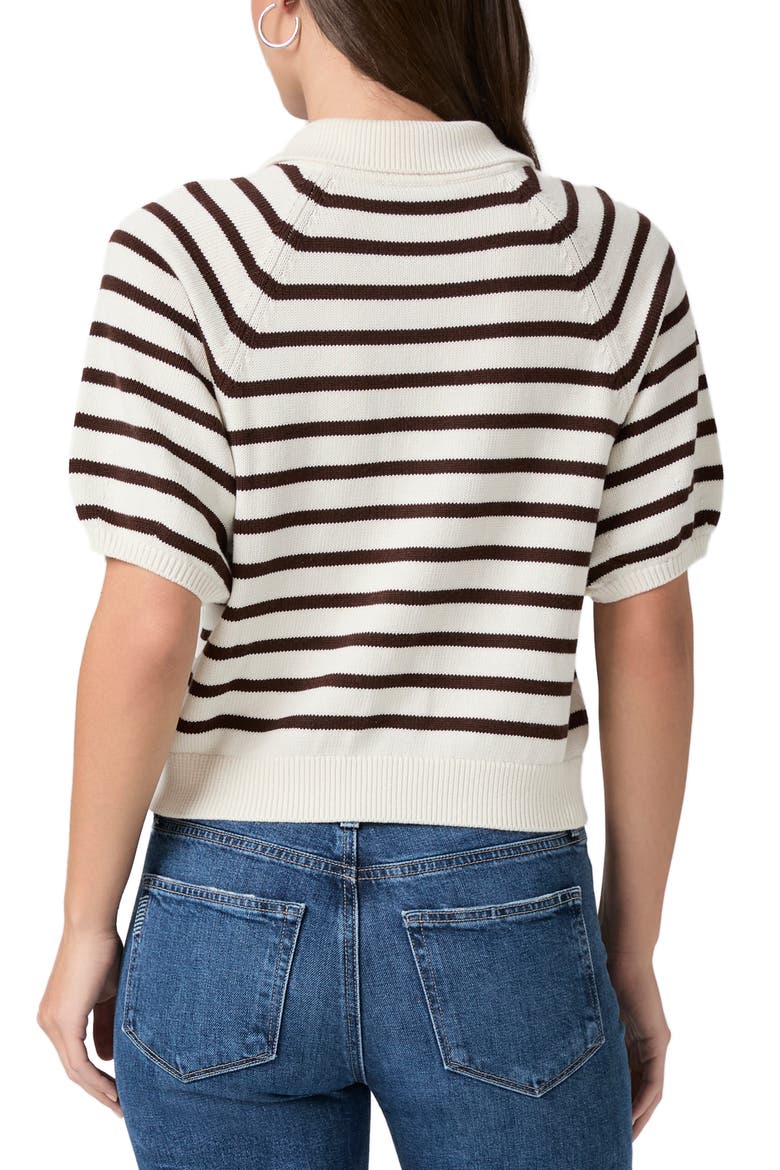 Birch Stripe Short Puff Sleeve Polo Sweater, Alternate, color, ANTIQUE WHITE/ TAMARIND