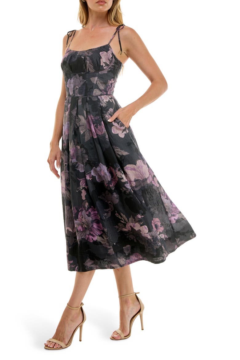 Corset Midi Sundress, Alternate, color, BLACK WASHED FLORAL
