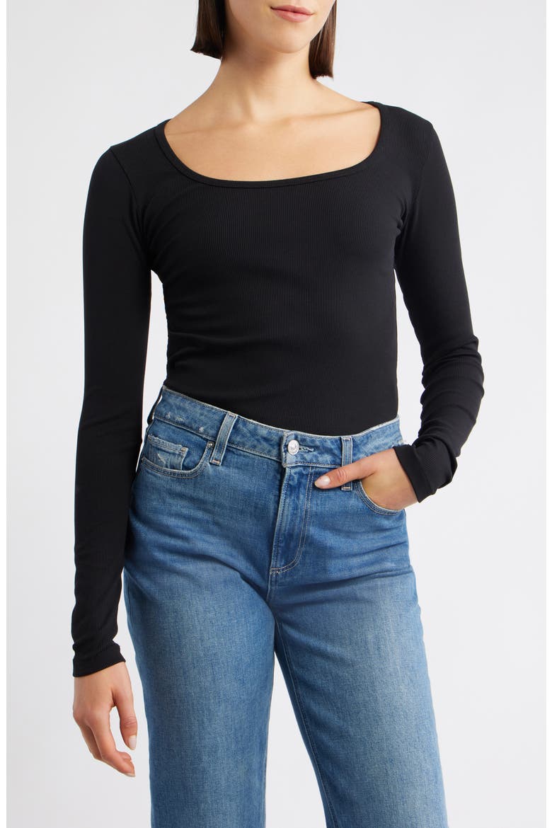 Square Neck Long Sleeve T-Shirt, Main, color, BLACK