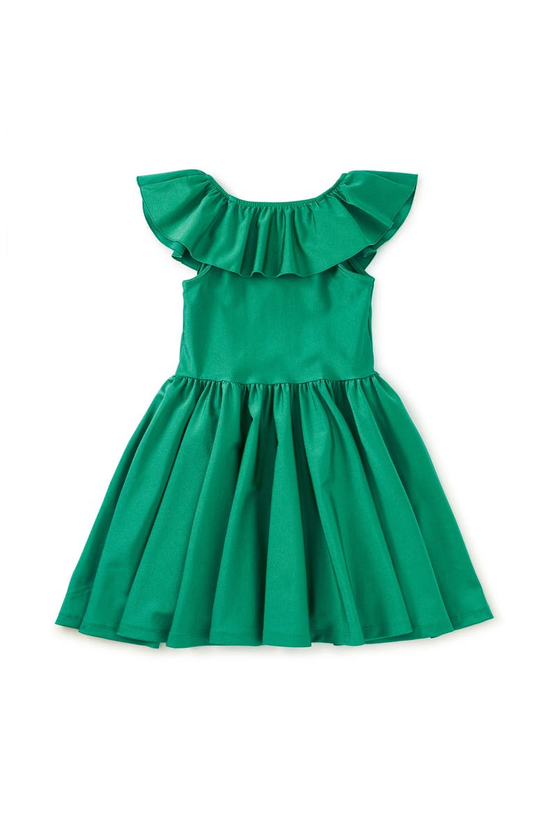 Shiny Ruffle Neck Dress, Alternate, color, SPINACH