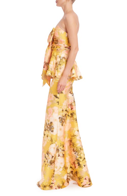 Badgley Mischka Collection Floral Off The Shoulder Mermaid Gown In Yellow Multi