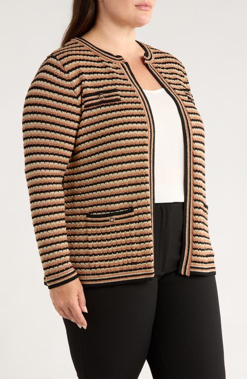 Anne Klein Plus Size Long-sleeve Front-pocket Cardigan In Brown