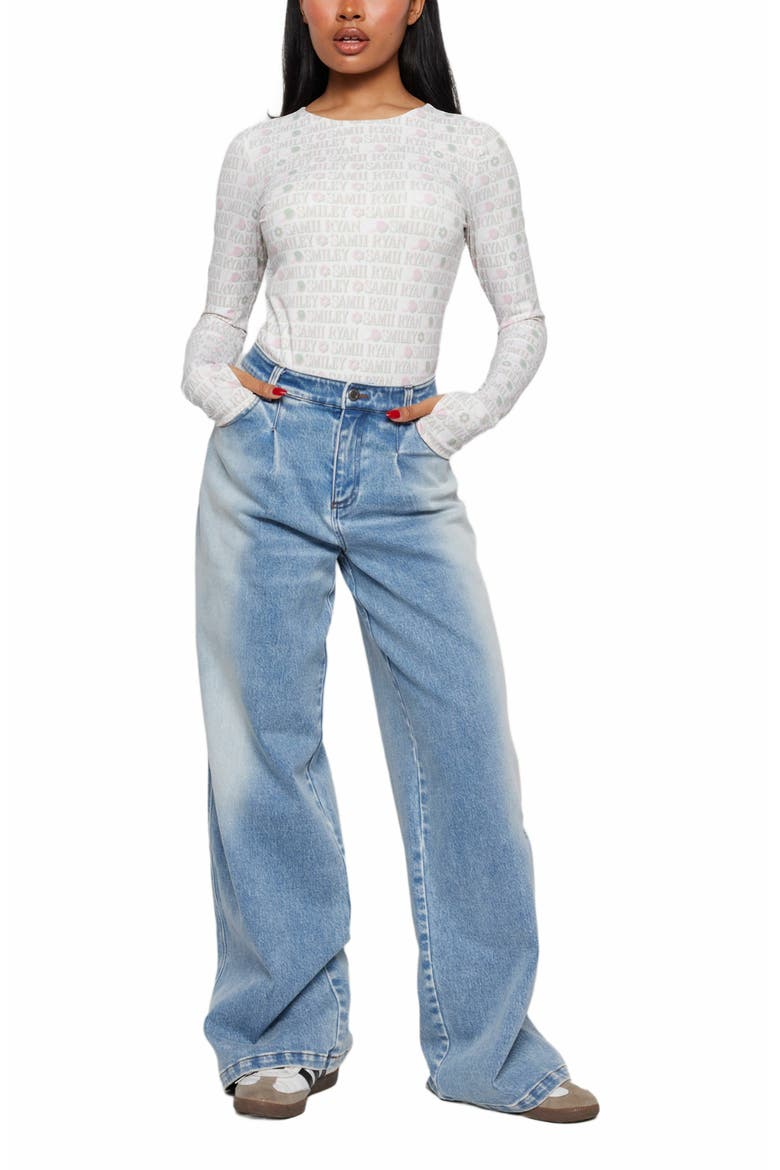 Smiley Denim Pants, Main, color, BLUE