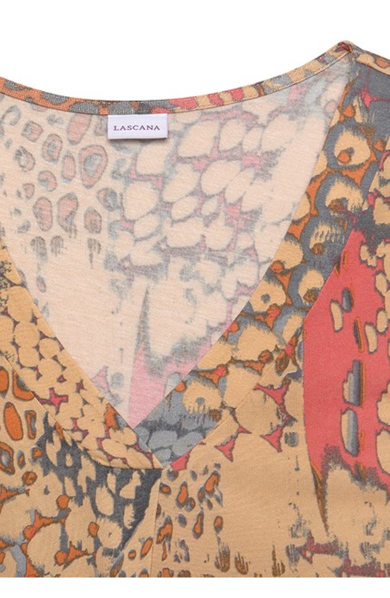 LASCANA Women's Printed V-Neck Tank Top, Alternate, color, Orange Multi