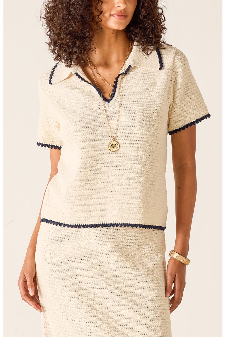 Paley Polo Crochet Top, Main, color, Ecru/Navy