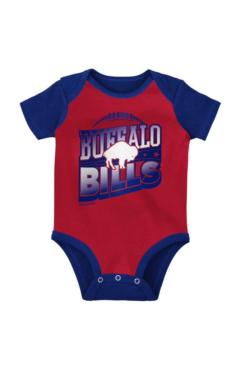 Mitchell & Ness Newborn & Infant Mitchell & Ness Red/Royal Buffalo Bills Throwback Big Score Bodysuit, Bib & Bootie Set, Alternate, color, Red