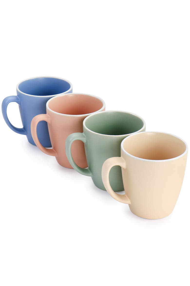 4pc 17.5oz Stoneware Mug Set in Matte Assorted Colors, Alternate, color, Blue