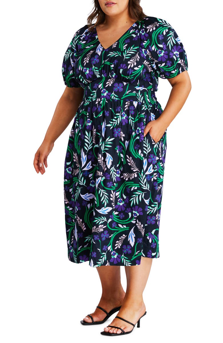 Estelle Ultraviolet Floral Cotton Midi Dress, Alternate, color, Print