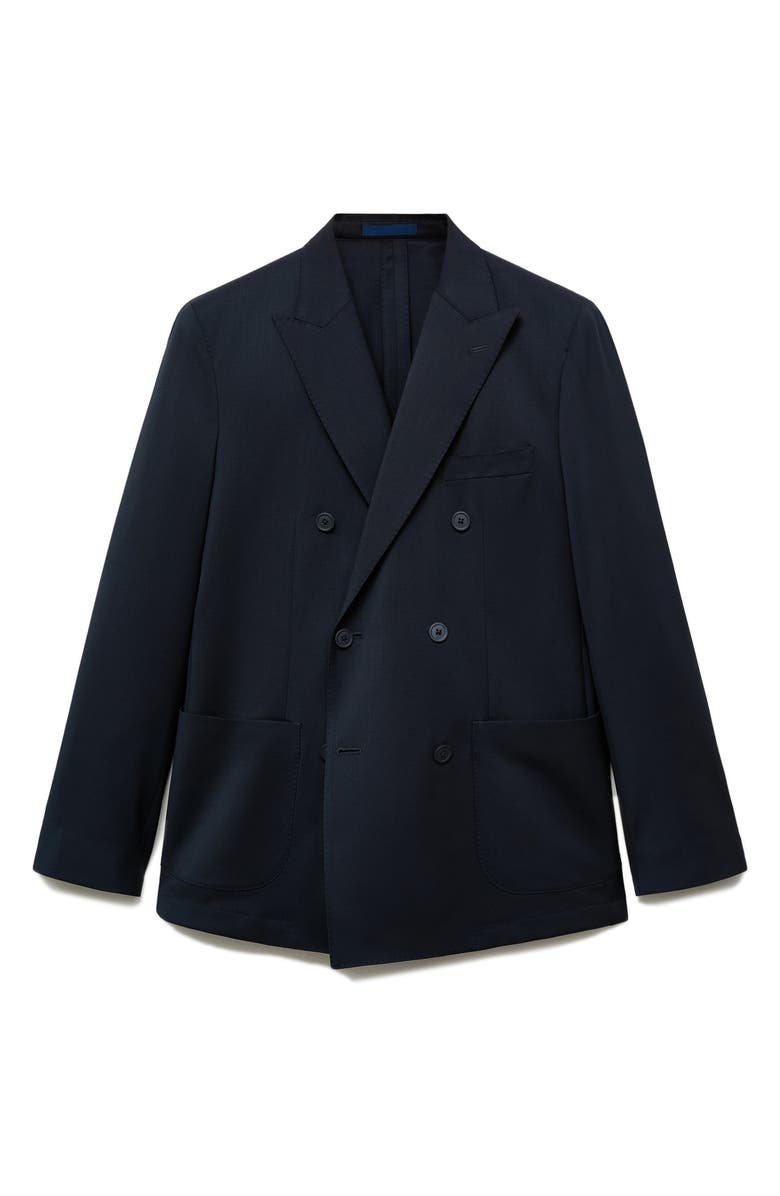MANGO Slim Fit Double Breasted Wool Suit Jacket, Alternate, color, Blue