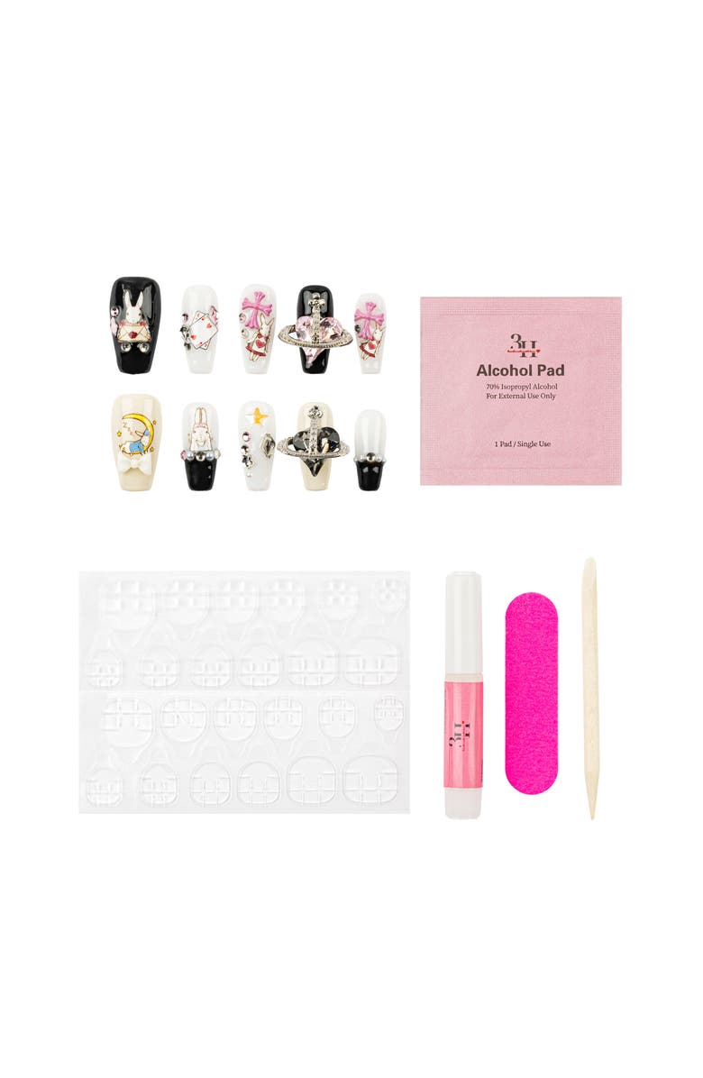 3H Nails Whimsical Charm Luxury Handmade Press On Nails, Alternate, color, Black, White
