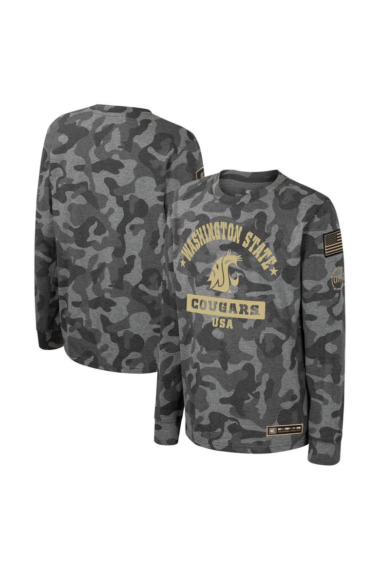 Youth Colosseum Camo Washington State Cougars OHT Military Appreciation Dark Star Long Sleeve T-Shirt, Main, color, Camo