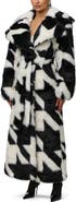 Naked Wardrobe Houndstooth Jacquard Faux Fur Coat