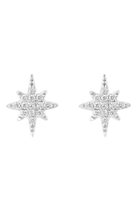 Sterling Silver Pavé Diamond Star Stud Earrings