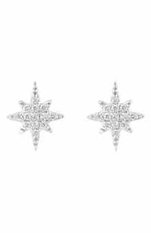 Sterling Silver Pavé Diamond Star Stud Earrings