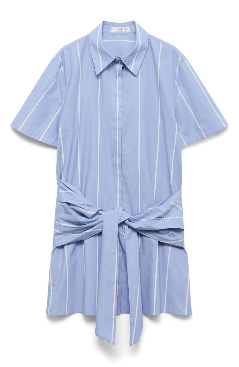 MANGO Tie Front Shirtdress, Alternate, color, Blue