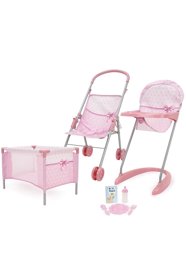 Bow Travel Care N' Feed Doll Accessory Set 8pc, Main, color, Multicolored