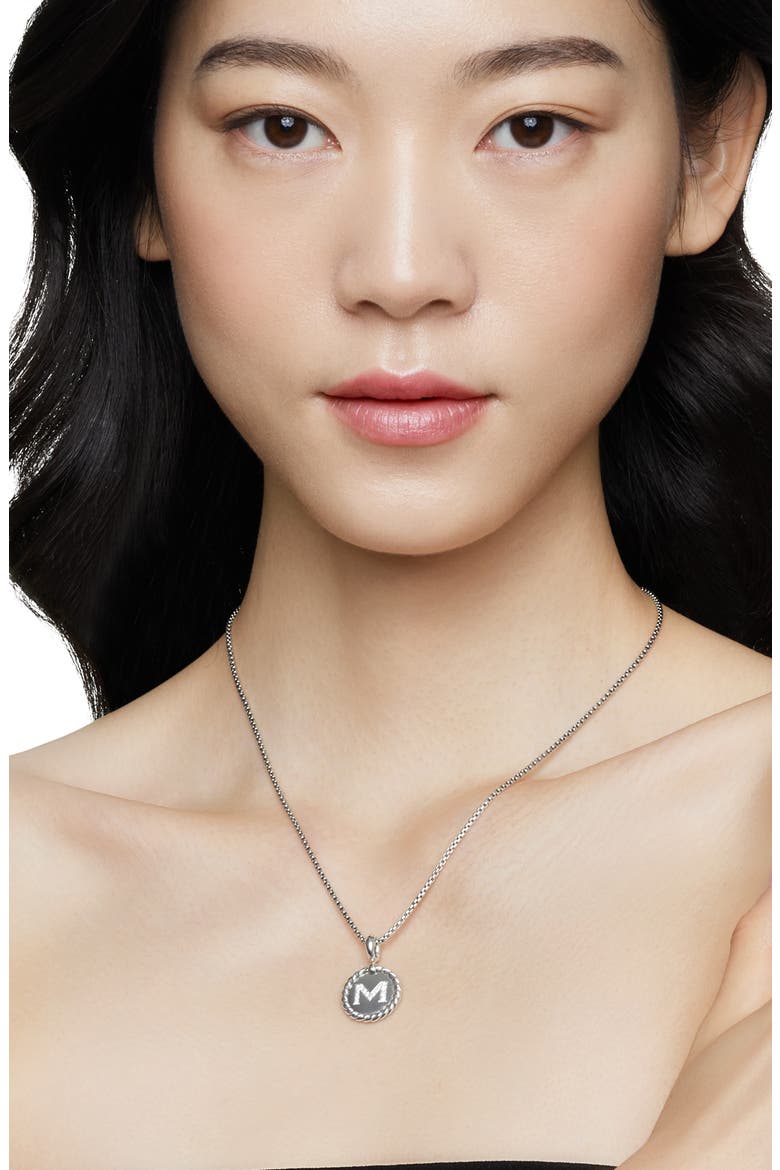 Initial Charm Necklace with Diamonds, Alternate, color, SILVER/ DIAMOND-M