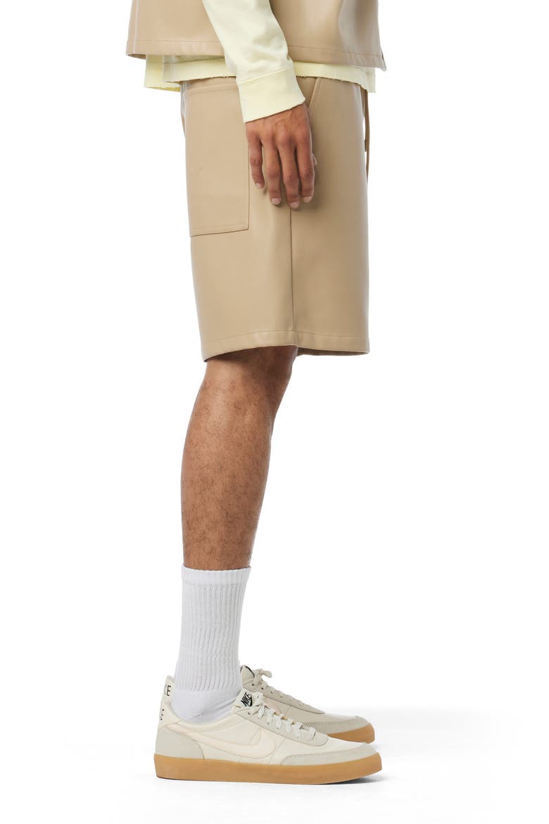 Faux Leather Drawstring Shorts, Alternate, color, SANDY