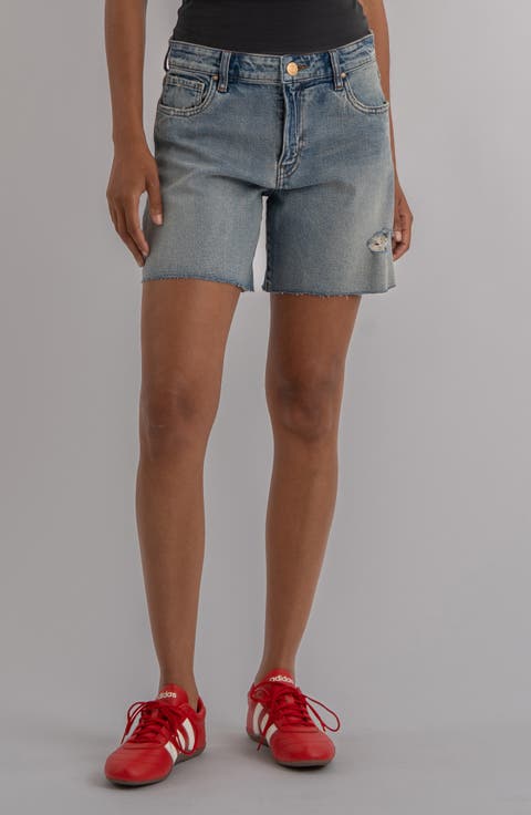 Hailey Raw Hem High Waist Denim Shorts (Bliss)