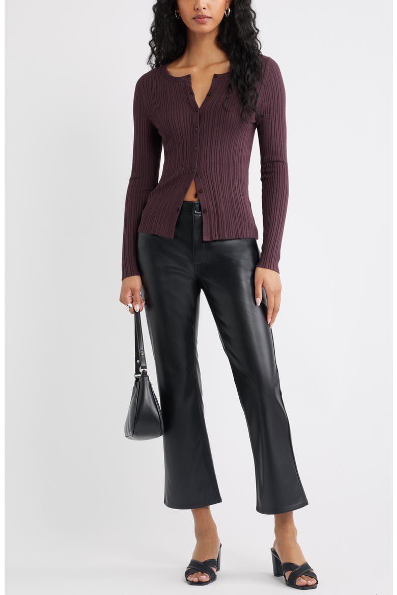 Rib Cardigan, Alternate, color, BURGUNDY FUDGE