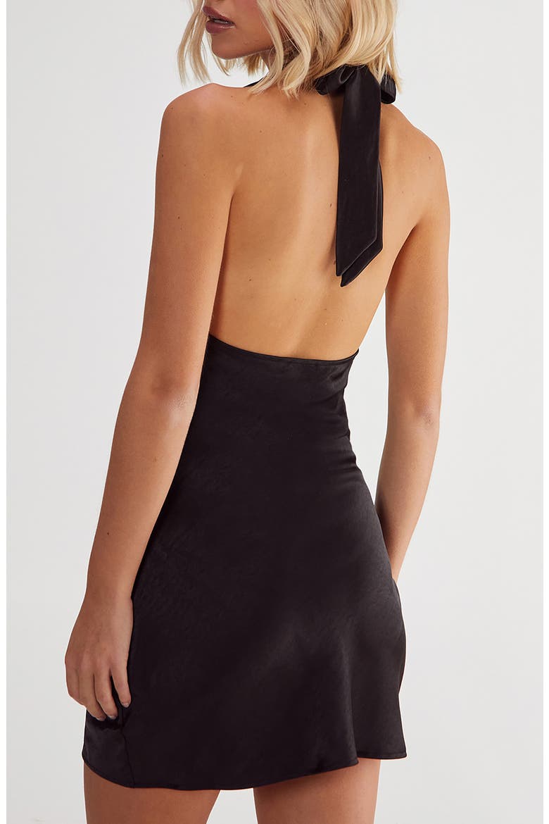 Textured Satin Cowl Neck Minidress, Alternate, color, BLACK