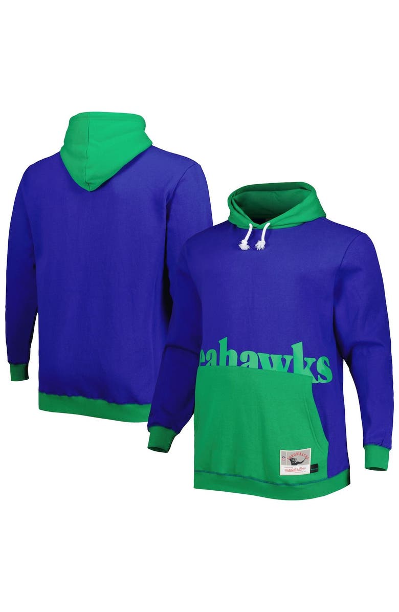 Mitchell & Ness Men's Mitchell & Ness Royal/Green Seattle Seahawks Big & Tall Big Face Pullover Hoodie, Alternate, color, Navy