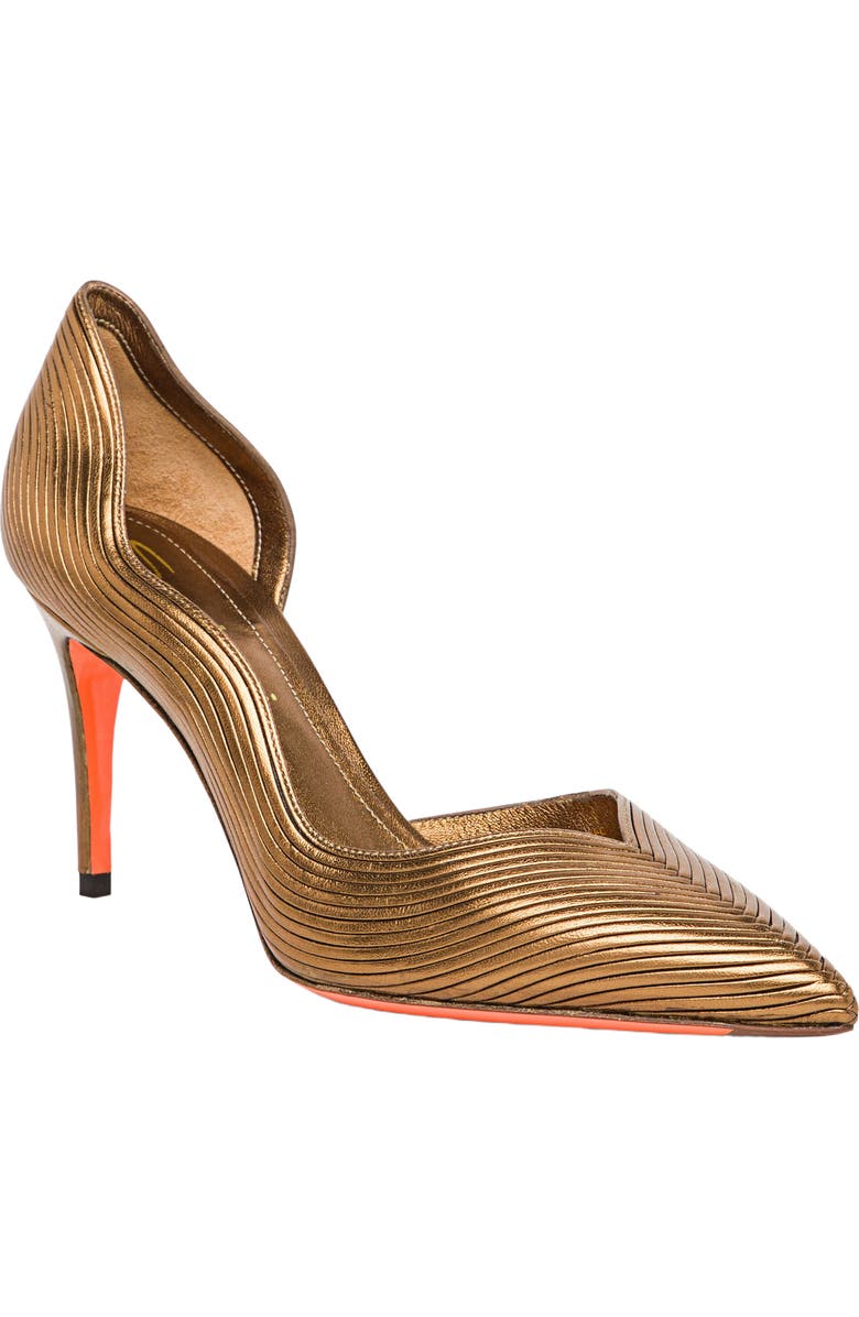 Santoni Women's leather high-heel pump, Alternate, color, Gold
