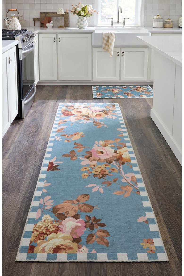 Slate Wild Rose Washable Rug, Alternate, color, BLUE