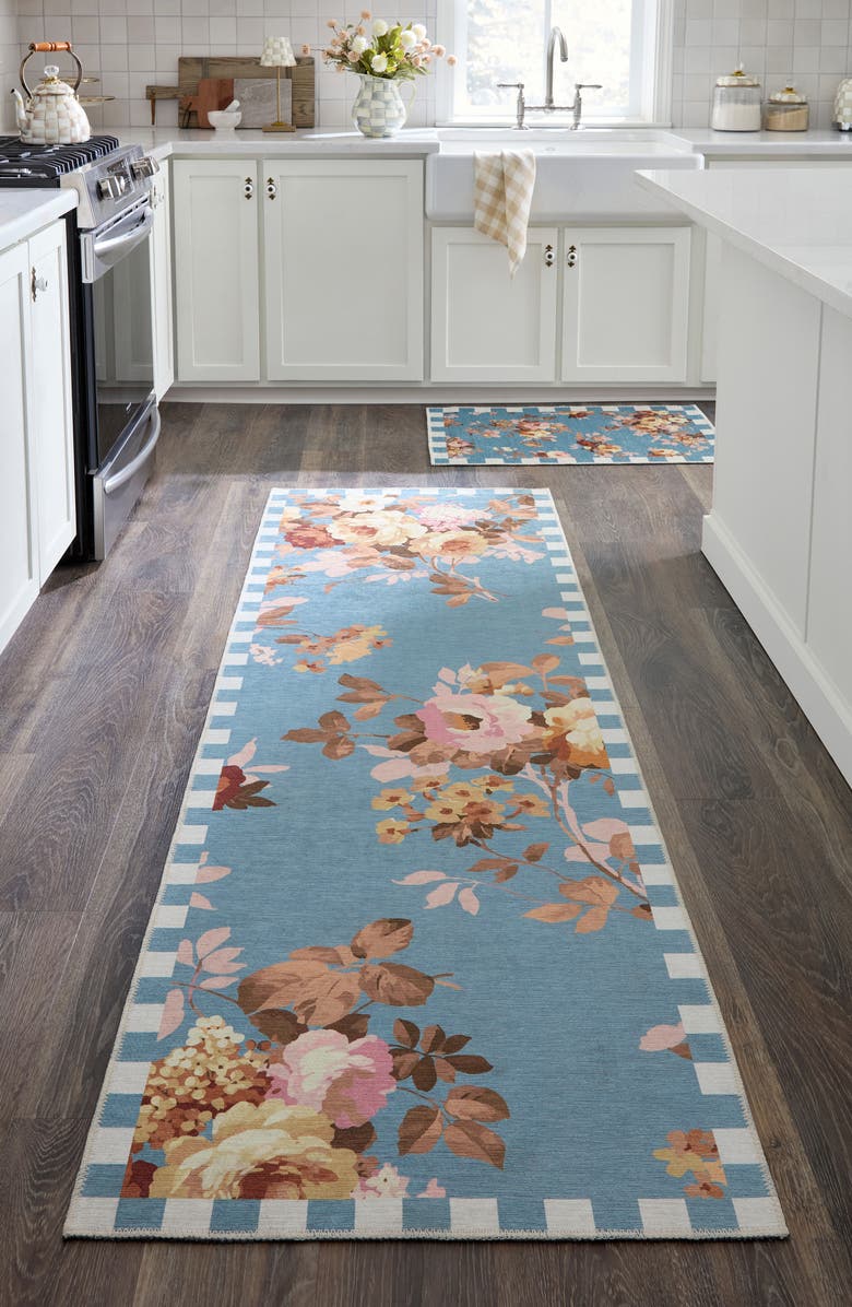 MACKENZIE CHILDS Slate Wild Rose Washable Rug, Alternate, color, Blue