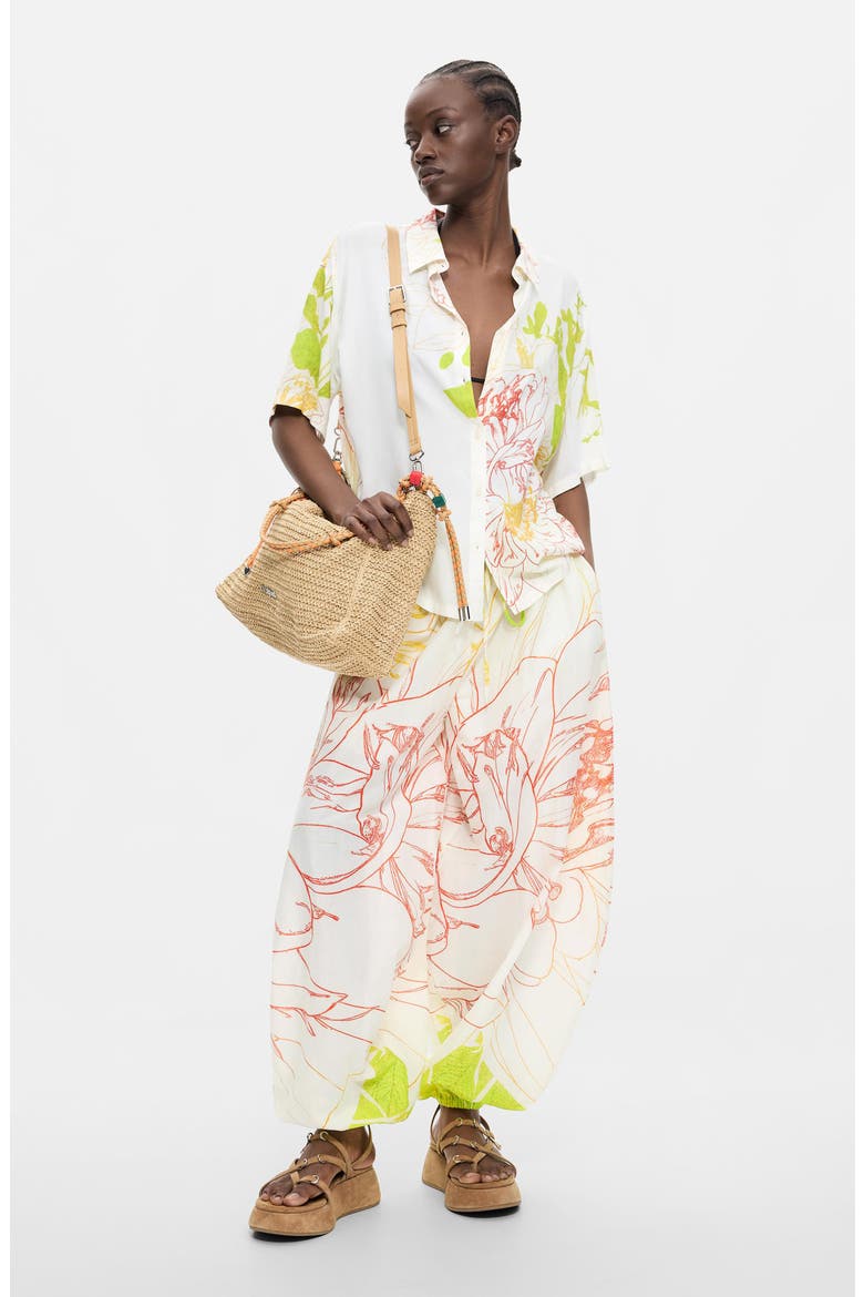 Floral Print Button-Up Shirt, Alternate, color, WHITE