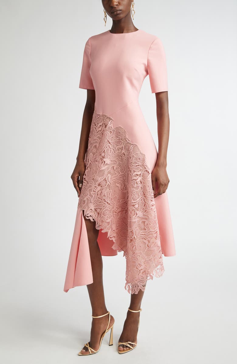 Oscar de la Renta Bellflower Guipure Lace & Stretch Virgin Wool Blend Midi Dress, Alternate, color, 