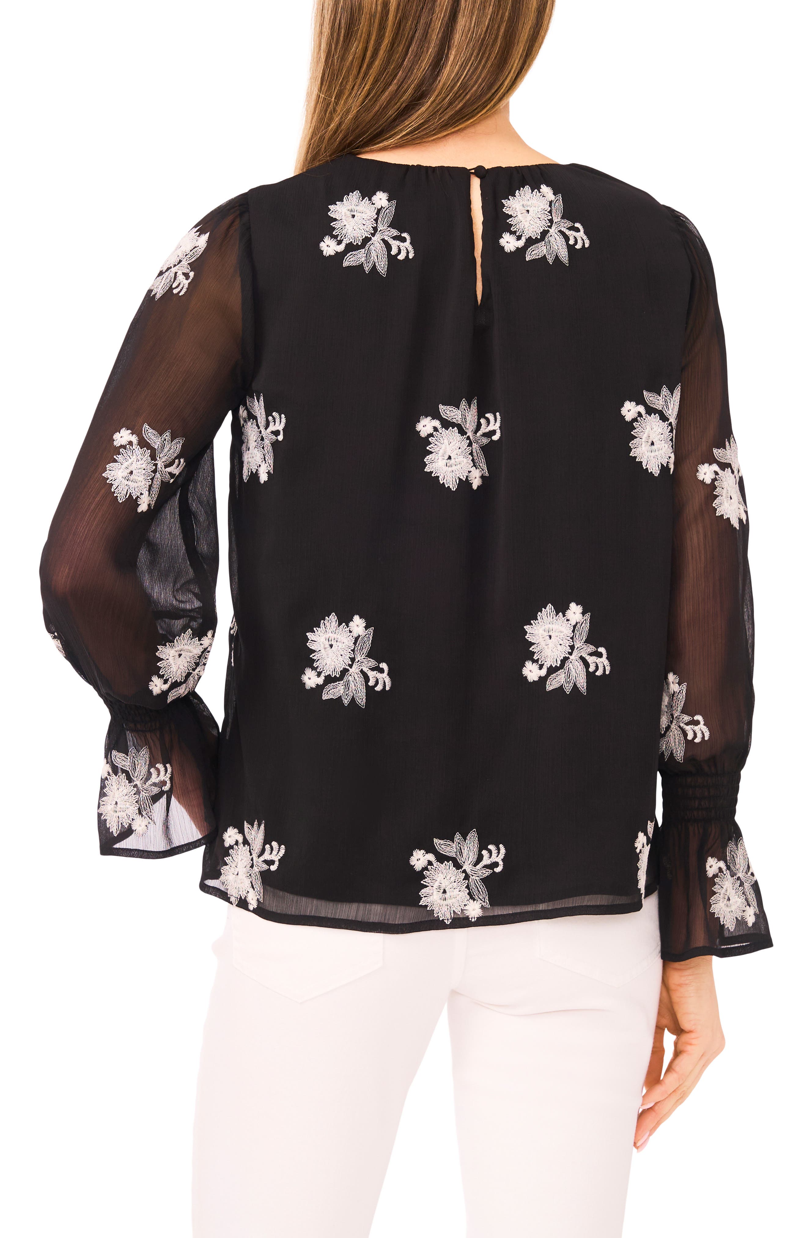 Floral Embroidered Ruffle Cuff Georgette Top - image 2