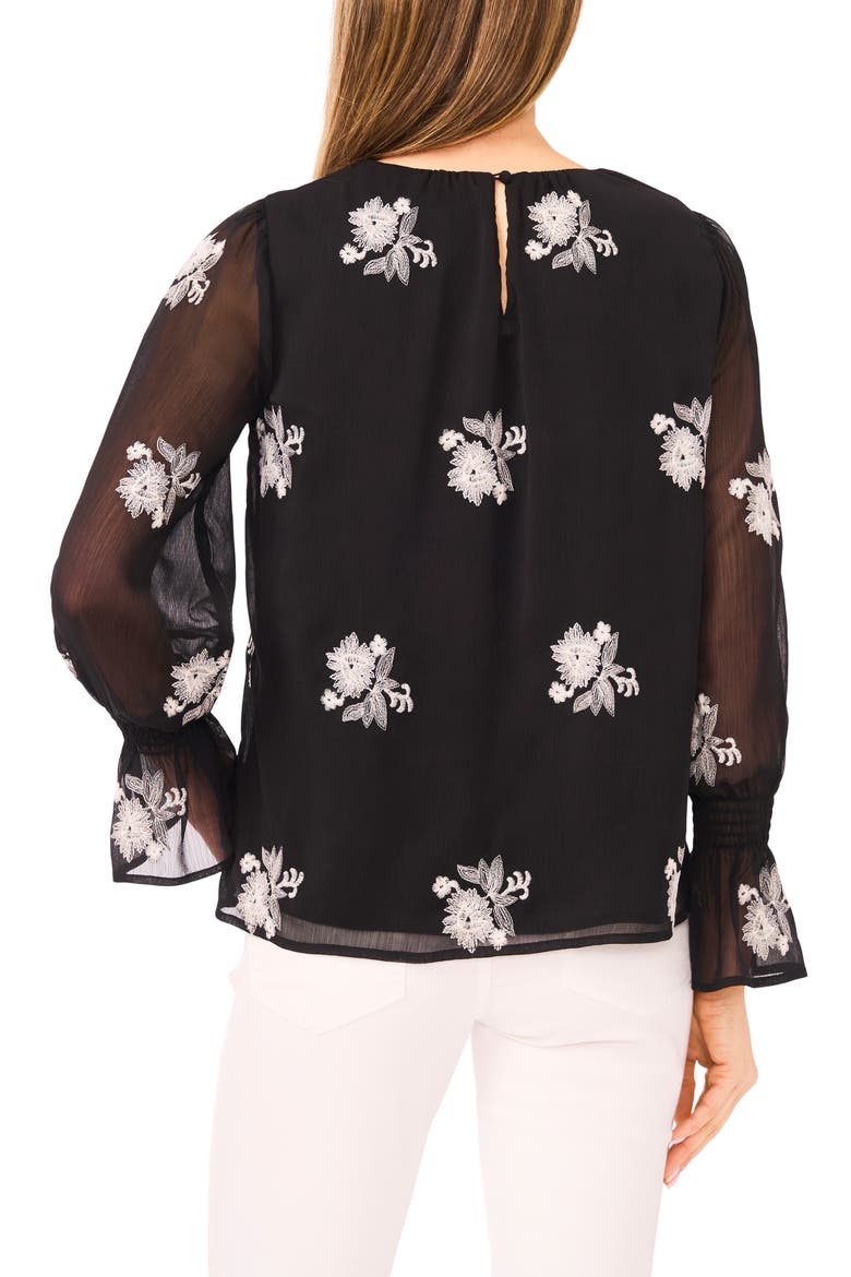 Floral Embroidered Ruffle Cuff Georgette Top, Alternate, color, RICH BLACK