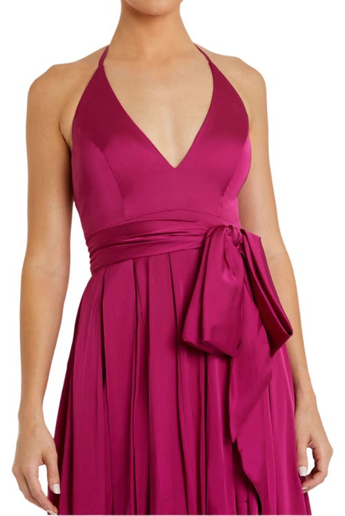 MAC DUGGAL MAC DUGGAL CHARMEUSE HALTER STRAP SOFT TIE WAIST GOWN 
