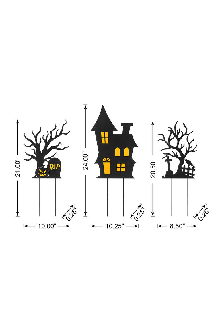 Set of 3 Halloween Metal Haunted House Yard Stake, Alternate, color, Black