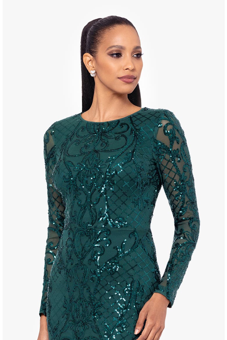 Sequin Long Sleeve Mermaid Gown, Alternate, color, EMERALD