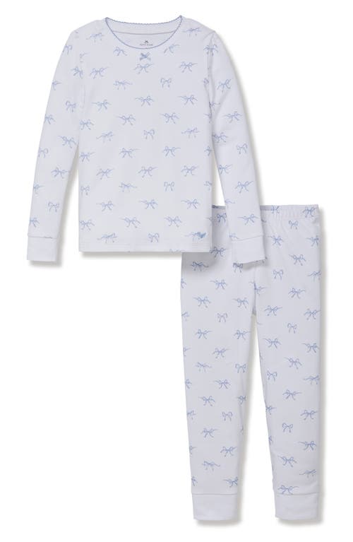 Petite Plume Kids' Bow Print Fitted Two-piece Pima Cotton Pajamas In White