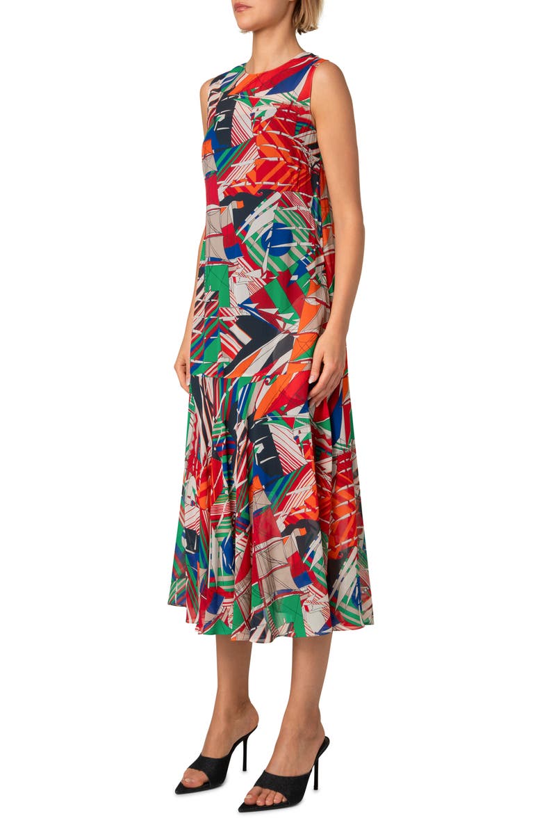 Akris punto Sea Clipper Print Georgette Midi Dress, Alternate, color, Multicolor