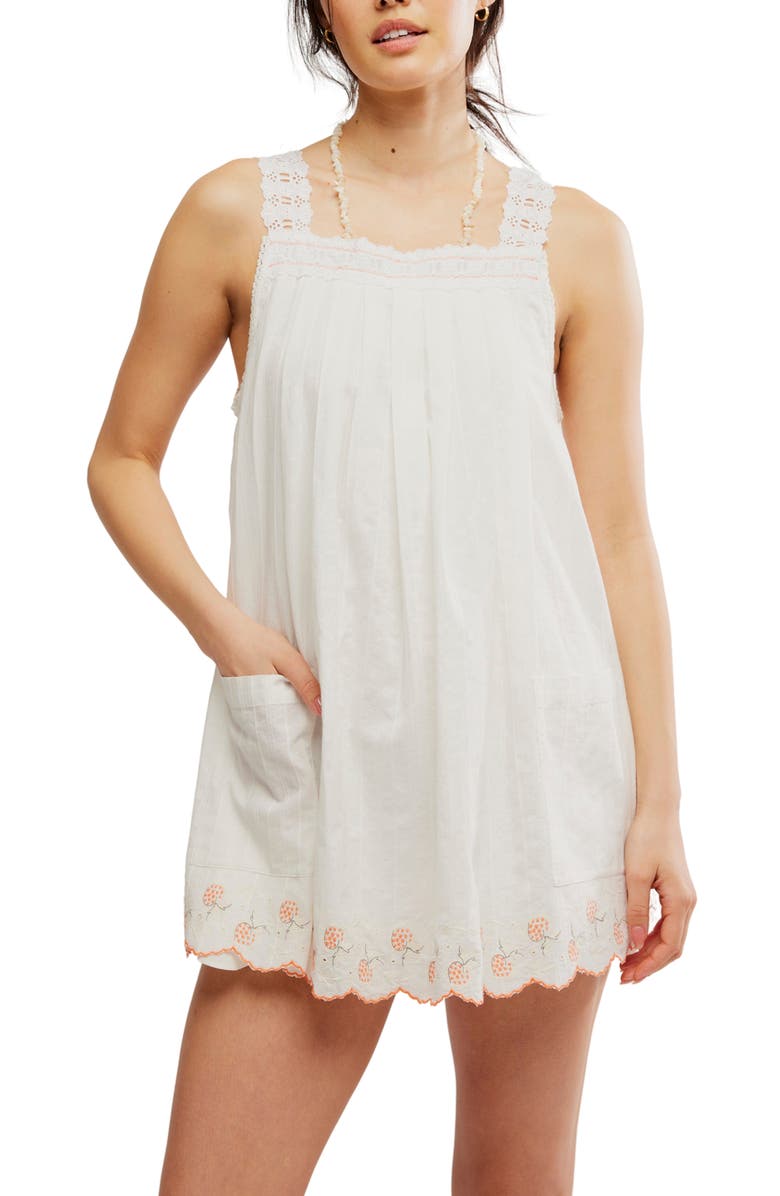 Free People Latecia Embroidered Cotton Babydoll Minidress, Alternate, color, Ivory Combo