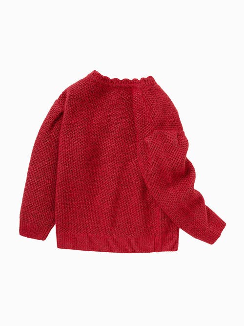 Balabala Cherry Red Knit Sweater With Pearl Bows